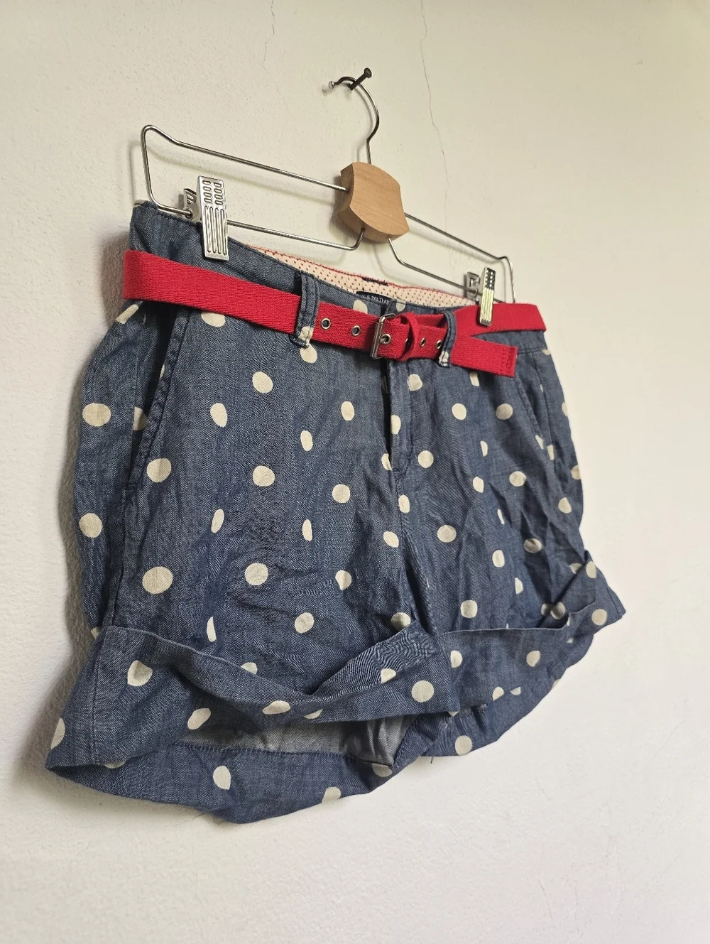 U.S. Polo Assn Polka Dot Chambray Shorts Red Belt Size 7 / 8
